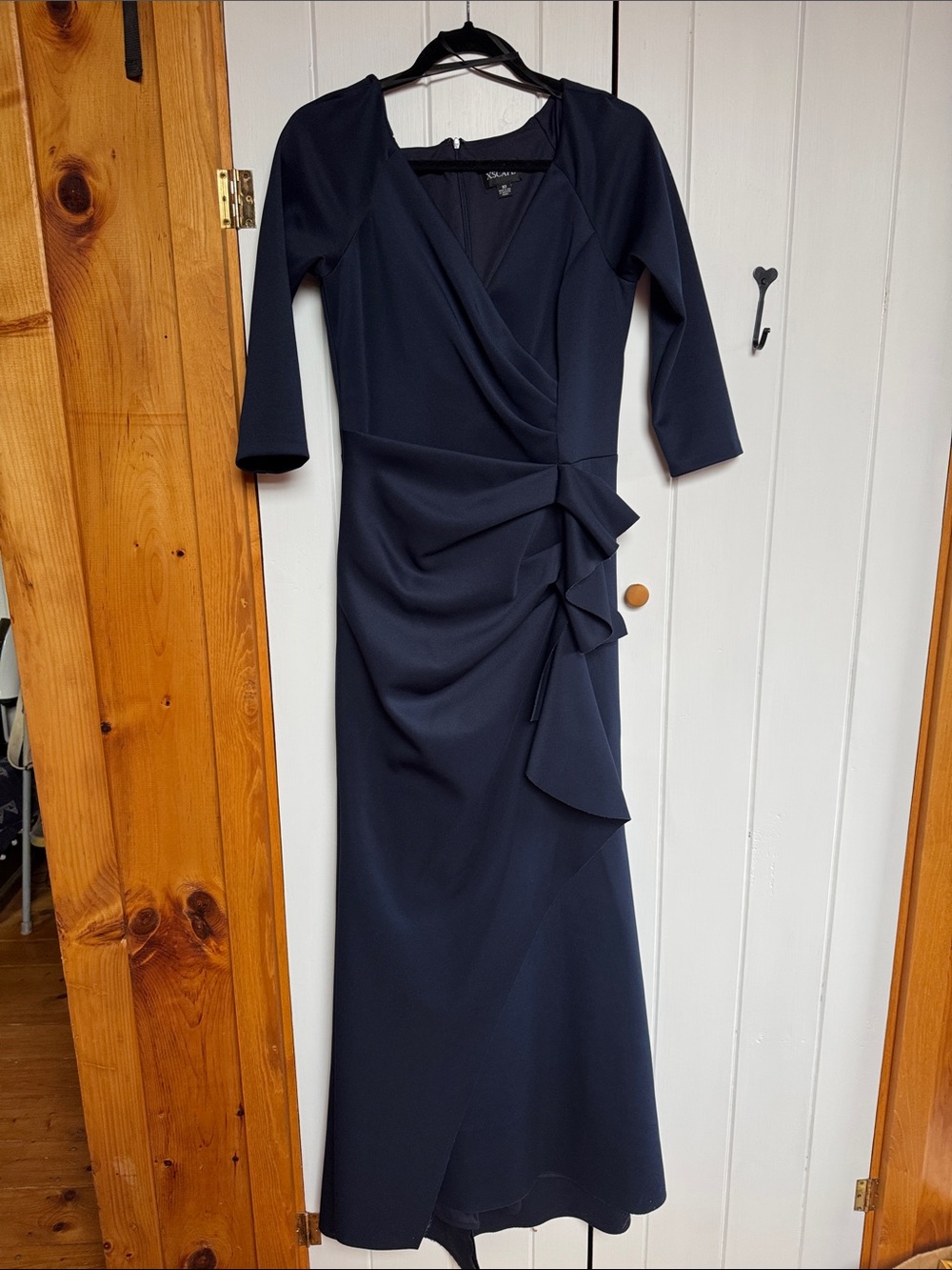 Elegant Navy Wrap-Style Evening Dress - Prom-Wedding Dress